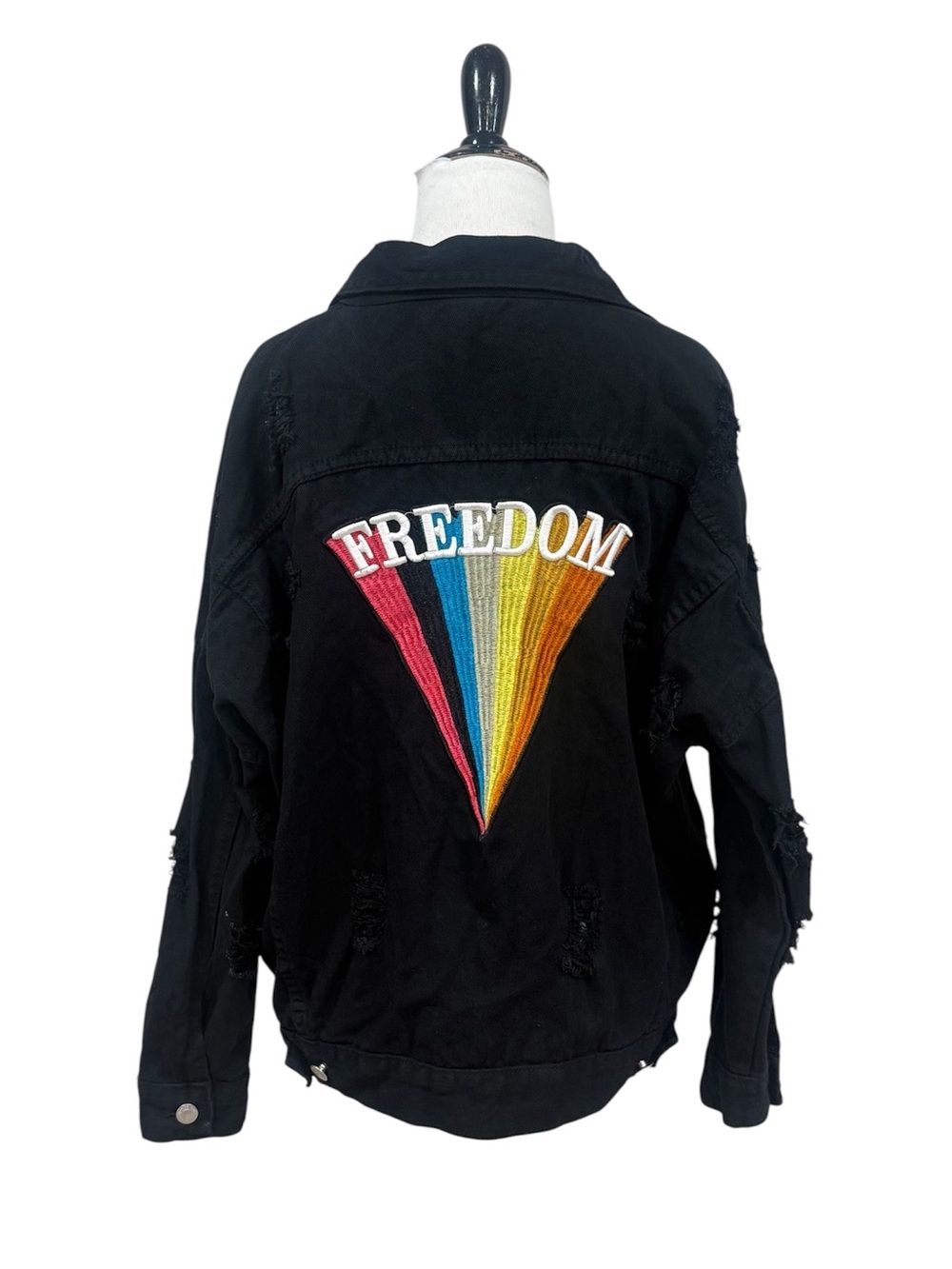 Freedom Embroidered Black Denim Jacket